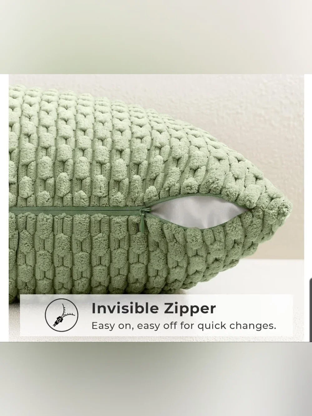 Waffle Texture Lumbar Pillow Cover  - Sage Green 14x20